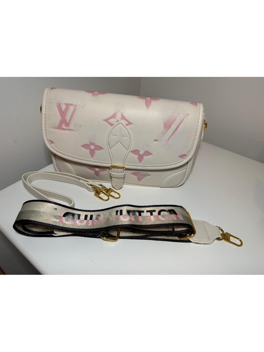 White & Pink Crossbody Bag